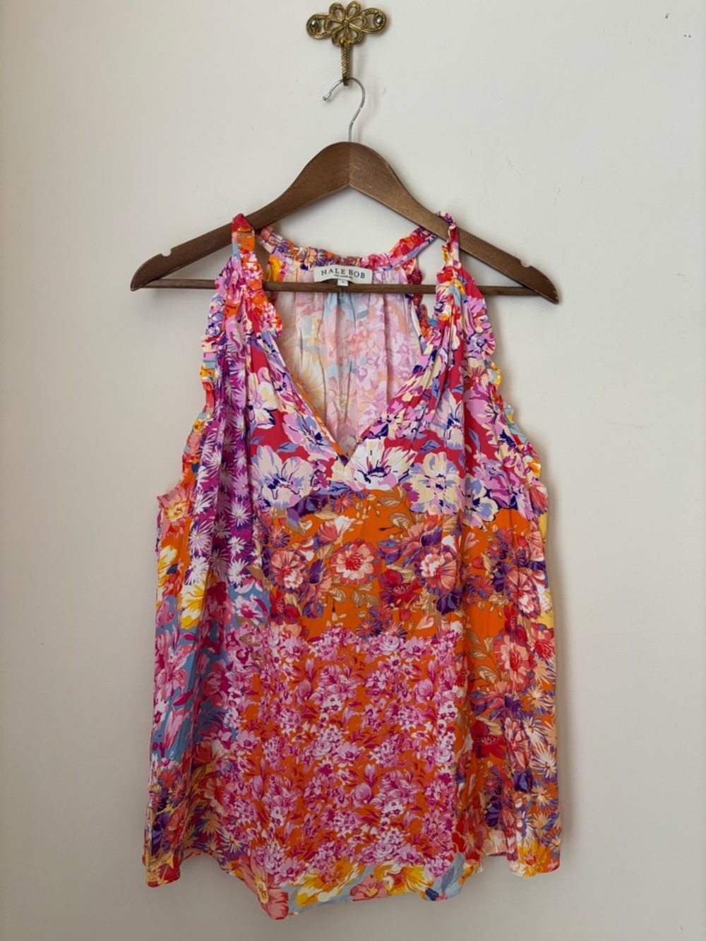 Hale Bob Patchwork Floral Sleeveless Top Large Summer Boho